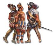 Personnages de l'histoire du P�rou  - Rencontre entre Atahualpa et Pizarro